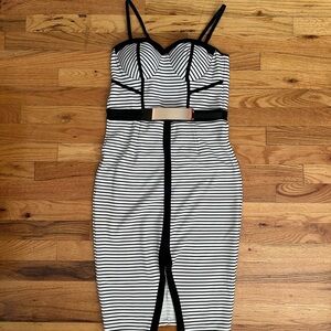 Material Girl Black and White Striped Midi Dress
